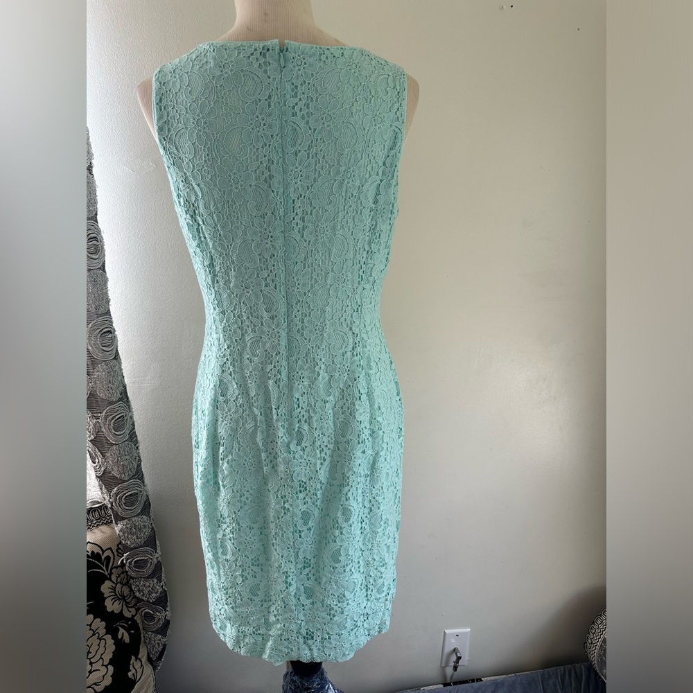 Lauren Ralph Lauren dress sea foam green teal lace overlay lined knee length 12 - Picture 6 of 11